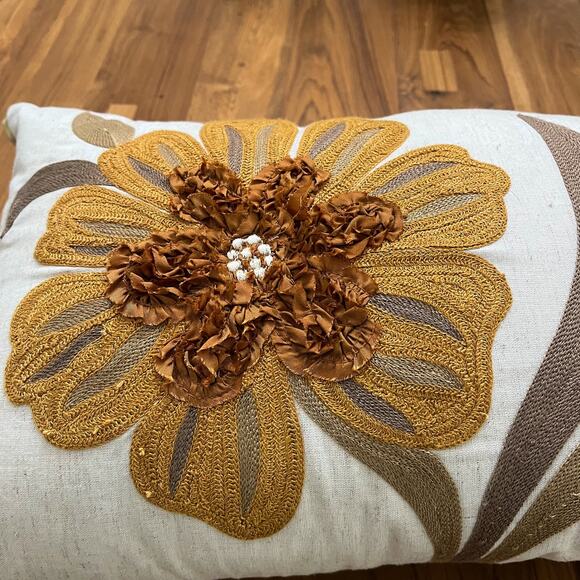 Vintage Pier1 Floral Cotton Linen Throw Pillow 24x13 Bohemian Accent Home Decor - Picture 4 of 11